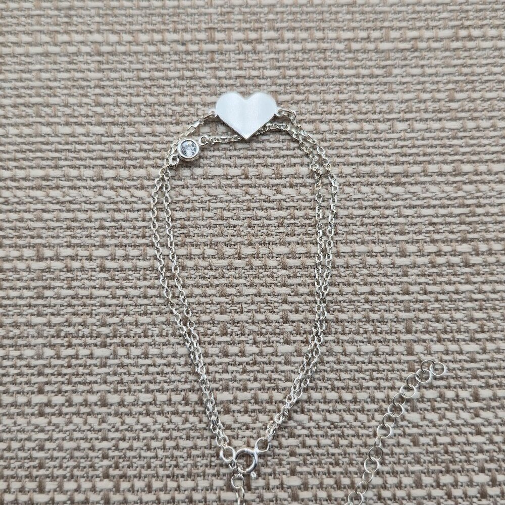 6.5+3 Inch Sterling Silver Heart And Cubic Zirconia Layered Bracelet A4506